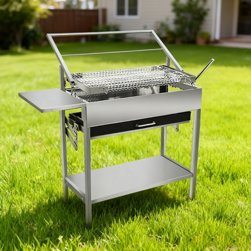 Flip-BBQ-Grill, drehbarer Grill, einfaches Wenden, Netz-Flip-Grillkorb, Picknick im Freien, tragbarer, zusammenklappbarer Edelstahl-Holzkohle-Camping-BBQ-Grill, Flip-Grill